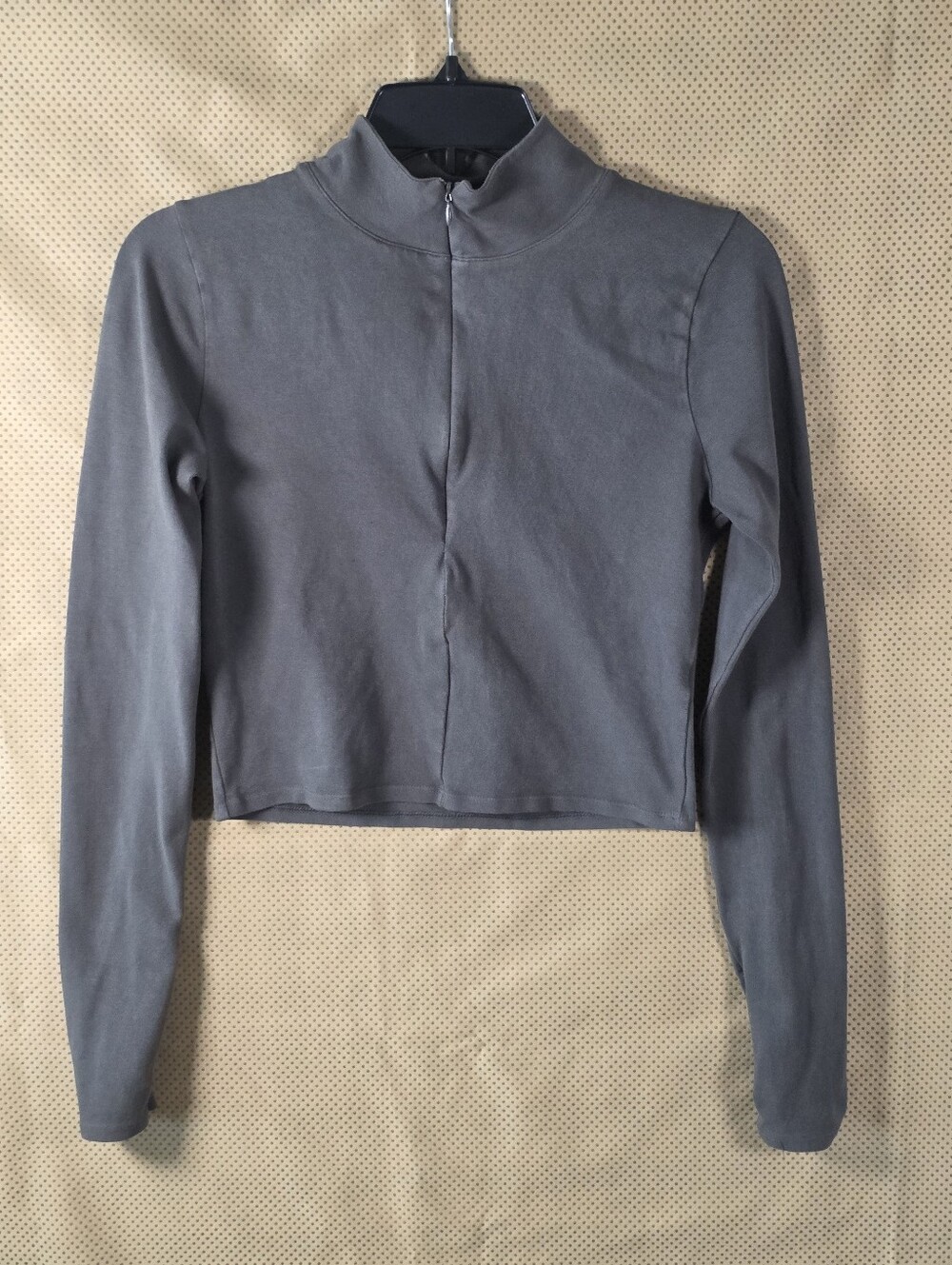 Good American Gray Mock Neck Long Sleeve Crop Top Size 2 Stretch Cotton Cozy